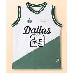 Pine Active Sleeveless Knit Sports T-Shirt with Front & Back Print -  White & Green