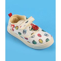 Pine Kids Marvel Velcro Closure Casual Shoes with Avengers Print - Beige