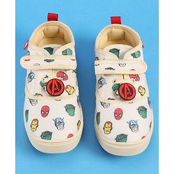 Pine Kids Marvel Velcro Closure Casual Shoes with Avengers Print - Beige