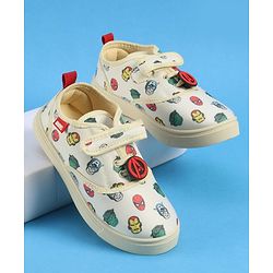 Pine Kids Marvel Velcro Closure Casual Shoes with Avengers Print - Beige