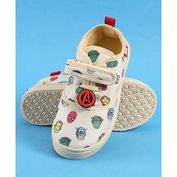 Pine Kids Marvel Velcro Closure Casual Shoes with Avengers Print - Beige
