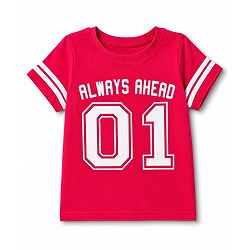 Pine Kids 100% Cotton Knit Half Sleeves Text Printed T-Shirt - Red