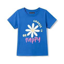 Pine Kids Cotton Knit T-Shirts Half Sleeves Round Neck Floral Graphic Blue 4-5 Years