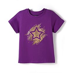 Pine Kids Cotton Knit Half Sleeves Star Printed T-Shirt - Purple