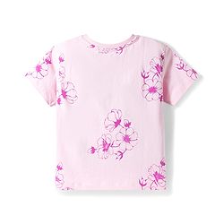Pine Kids Cotton Knit T-Shirts with Floral Print Half Sleeves Round Neck Pink 4-5 Years