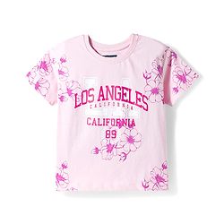 Pine Kids Cotton Knit T-Shirts with Floral Print Half Sleeves Round Neck Pink 4-5 Years