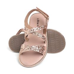 Pine Kids Shimmered Party Wear Sandals with Velcro Closure - Rose Gold