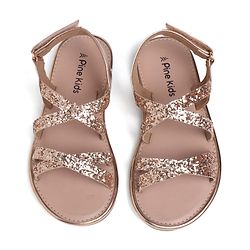Pine Kids Shimmered Party Wear Sandals with Velcro Closure - Rose Gold