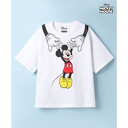 Pine Kids Disney Single Jersey Knit Drop Shoulder Sleeves T-Shirt With Mickey Mouse Graphics - White