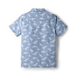 Pine Kids Disney Denim Woven Half Sleeves Shirt With MIckey Mouse Graphics & Dino Print  - Blue