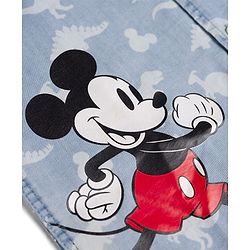 Pine Kids Disney Denim Woven Half Sleeves Shirt With MIckey Mouse Graphics & Dino Print  - Blue