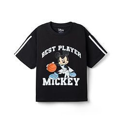 Pine Kids Disney 100% Cotton Knit Half Sleeves T-Shirt & Shorts Set With Mickey Mouse Graphic - Black