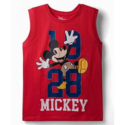Pine Kids Disney Single Jersey Knit Sleeveless T-Shirt & Shorts Set with Mickey Mouse Graphics - Red