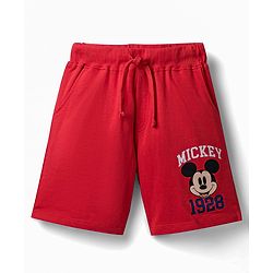 Pine Kids Disney Single Jersey Knit Sleeveless T-Shirt & Shorts Set with Mickey Mouse Graphics - Red