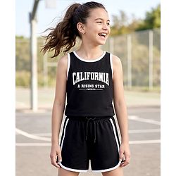 Pine Kids Cotton Knit Sleeveless T-Shirt & Shorts Set with California Print - Black