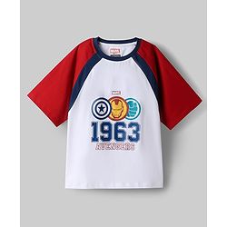 Pine Kids Marvel 100% Cotton Knit Raglan Half Sleeves T-Shirt & Shorts Set With Avengers Graphic - Multicolor