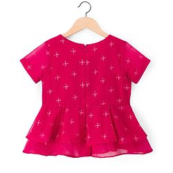 Pine Kids Woven Half Sleeves Floral Embroidered Choli Lehenga Set With Dupatta - Dark Pink