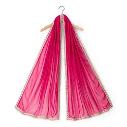 Pine Kids Woven Half Sleeves Floral Embroidered Choli Lehenga Set With Dupatta - Dark Pink
