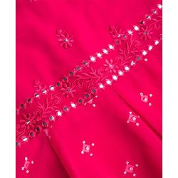 Pine Kids Woven Half Sleeves Floral Embroidered Choli Lehenga Set With Dupatta - Dark Pink
