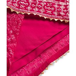 Pine Kids Woven Half Sleeves Floral Embroidered Choli Lehenga Set With Dupatta - Dark Pink