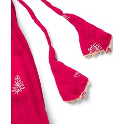 Pine Kids Woven Half Sleeves Floral Embroidered Choli Lehenga Set With Dupatta - Dark Pink