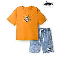 Pine Kids Disney 100% Cotton Knit T-Shirt & Shorts Set With Mickey Mouse & Friends Graphic - Orange