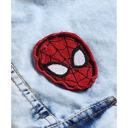 Pine Kids Marvel Denim Above Knee Length Cargo Short With Spider Man Graphic & Badge Detailing - Light Blue
