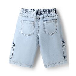 Pine Kids Marvel Denim Above Knee Length Cargo Short With Spider Man Graphic & Badge Detailing - Light Blue