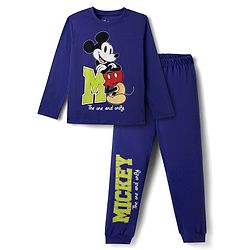 Pine Kids Disney 100% Cotton Knit Full Sleeves T-Shirt & Pyjama Night Suit With Mickey Mouse Graphics - Purple