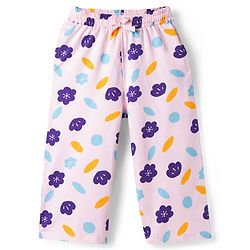Pine Kids Cotton Knit Half Sleeves T-Shirt & Capri Night-Suit With Floral Print - Violet