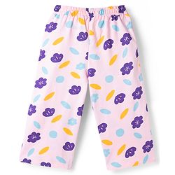 Pine Kids Cotton Knit Half Sleeves T-Shirt & Capri Night-Suit With Floral Print - Violet