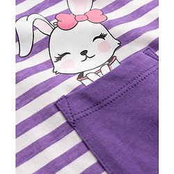 Pine Kids Cotton Knit Half Sleeves T-Shirt & Capri Striped Night Suit With Bunny Print - Purple & White