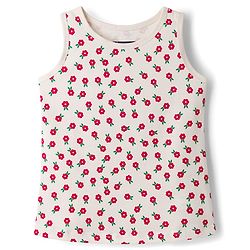 Pine Kids Cotton Knit Sleeveless Top & Pant Set With Floral Print - Offwhite