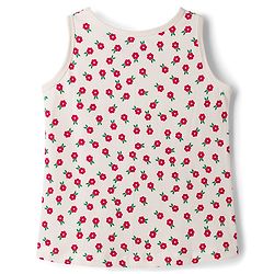 Pine Kids Cotton Knit Sleeveless Top & Pant Set With Floral Print - Offwhite