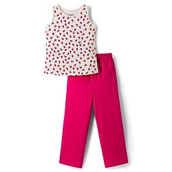 Pine Kids Cotton Knit Sleeveless Top & Pant Set With Floral Print - Offwhite