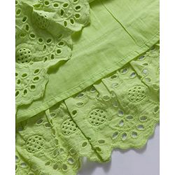 Pine Kids 100% Cotton Woven Half Sleeves Tiered Frock With Belt - Lime Green