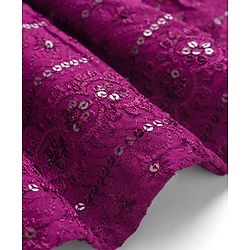 Pine Kids Woven Half Sleeves Lehenga Choli Set with Sequin Detailing & Dupatta - Violet