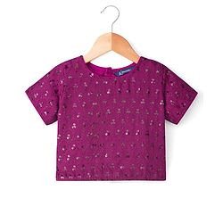 Pine Kids Woven Half Sleeves Lehenga Choli Set with Sequin Detailing & Dupatta - Violet