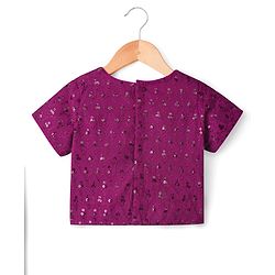 Pine Kids Woven Half Sleeves Lehenga Choli Set with Sequin Detailing & Dupatta - Violet