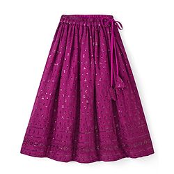 Pine Kids Woven Half Sleeves Lehenga Choli Set with Sequin Detailing & Dupatta - Violet