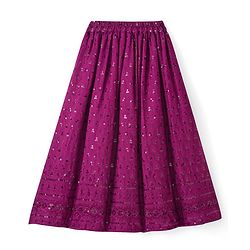 Pine Kids Woven Half Sleeves Lehenga Choli Set with Sequin Detailing & Dupatta - Violet
