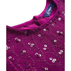 Pine Kids Woven Half Sleeves Lehenga Choli Set with Sequin Detailing & Dupatta - Violet
