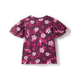 Pine Kids Cotton Knit Half Flutter Top with Floral Print - Multicolor