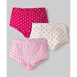 Pine Kids Cotton Elastane Knit Panties with Heart & Polka Dot Print Pack of 3 (Color May Vary)