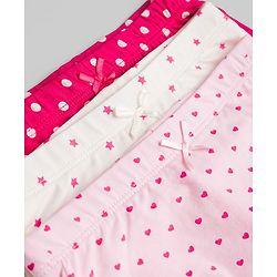 Pine Kids Cotton Elastane Knit Panties with Heart & Polka Dot Print Pack of 3 (Color May Vary)