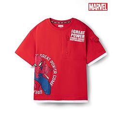 Pine Kids Marvel Cotton Knit Drop Shoulder Half Sleeves T-Shirt with Spiderman Graphic - Red