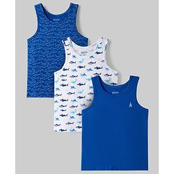 Pine Kids Cotton Lycra Knit Sleeveless Vests With Shark Print Pack of 3 - Multicolor