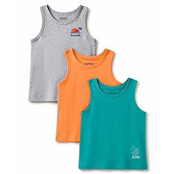 Pine Kids Cotton Lycra Knit Sleeveless Solid Vests Pack of 3 - Multicolor