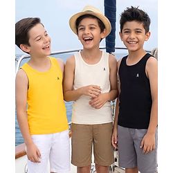 Pine Kids Cotton Lycra Knit Sleeveless Solid Vests Pack of 3 - (Color May Vary)