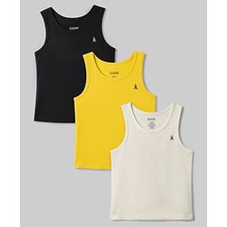 Pine Kids Cotton Lycra Knit Sleeveless Solid Vests Pack of 3 - (Color May Vary)